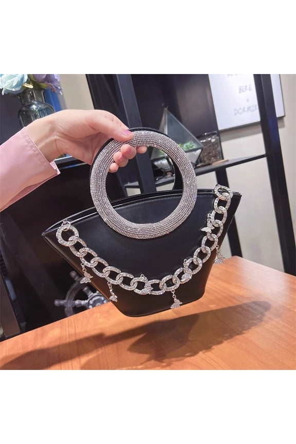 Glitter Diamonds Ring Handheld Bucket Bag Women's Handbag Luxury Evening Bag Wedding Party Clutch Purse Shoulder Messenger Bag