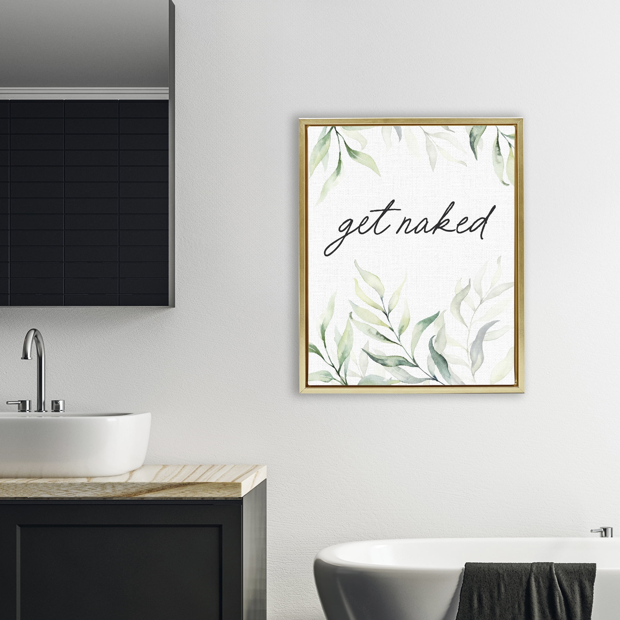 Get Naked Bathroom Herbs Gold Framed Floater Canvas Wall Art, design by Lettered and Lined