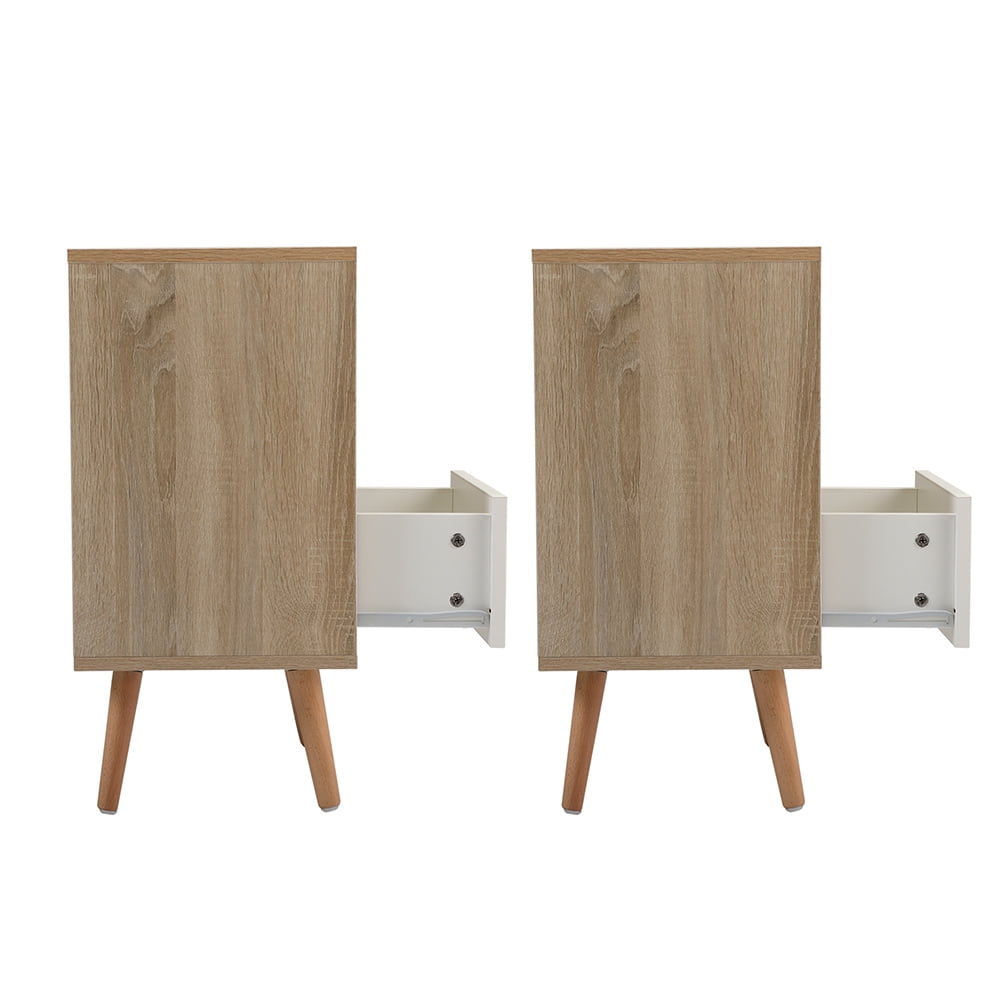Kadyn Mid-century Wood Bedside Cupboard with 1-drawers, Bedside Cabinets with Storage, Natural-2PCS