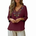 thumbnail image 5 of Lmueinov Women's 100% Cotton Boho Embroidered Tops V Neck 3/4 Sleeve Loose Casual Shirts Vintage Floral Tunic Blouses for Daily Vacation Wear, S-3XL, 5 of 6