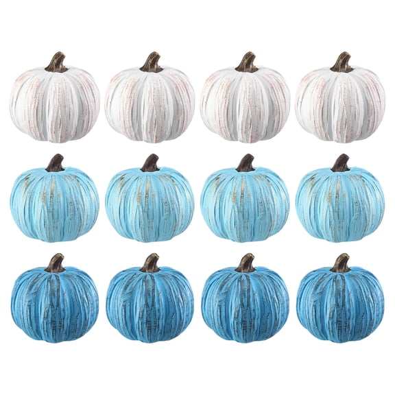 Halloween Pumpkins Fall Decor, Blue and White Decor resin Pumpkins for Farmhouse Halloween Decor, Thanksgiving Decorations Mantel Decor Shelf Decor for Autumn Centerpieces, 12
