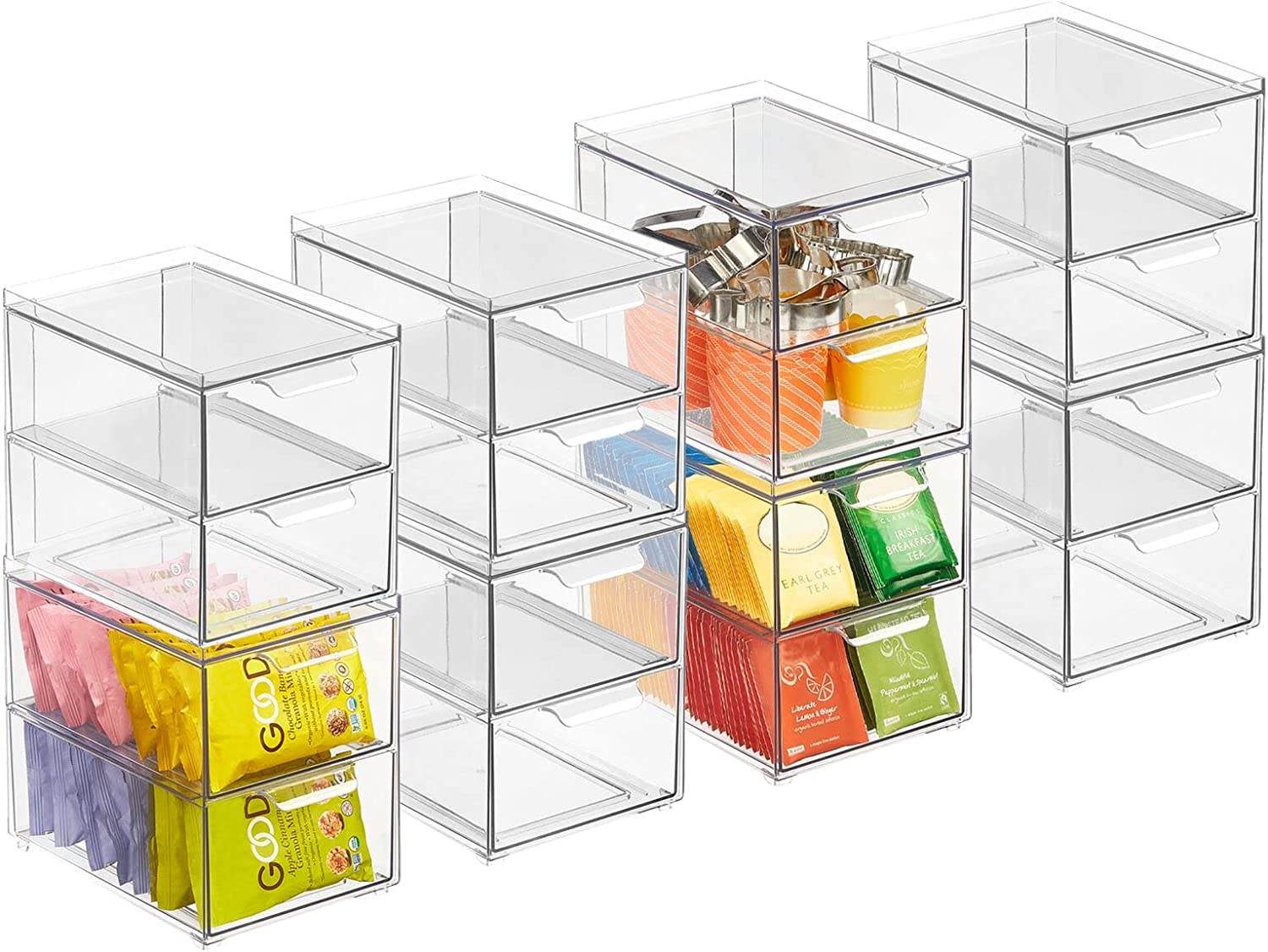 mDesign Stackable Storage Containers Box with 2 PullOut Drawers