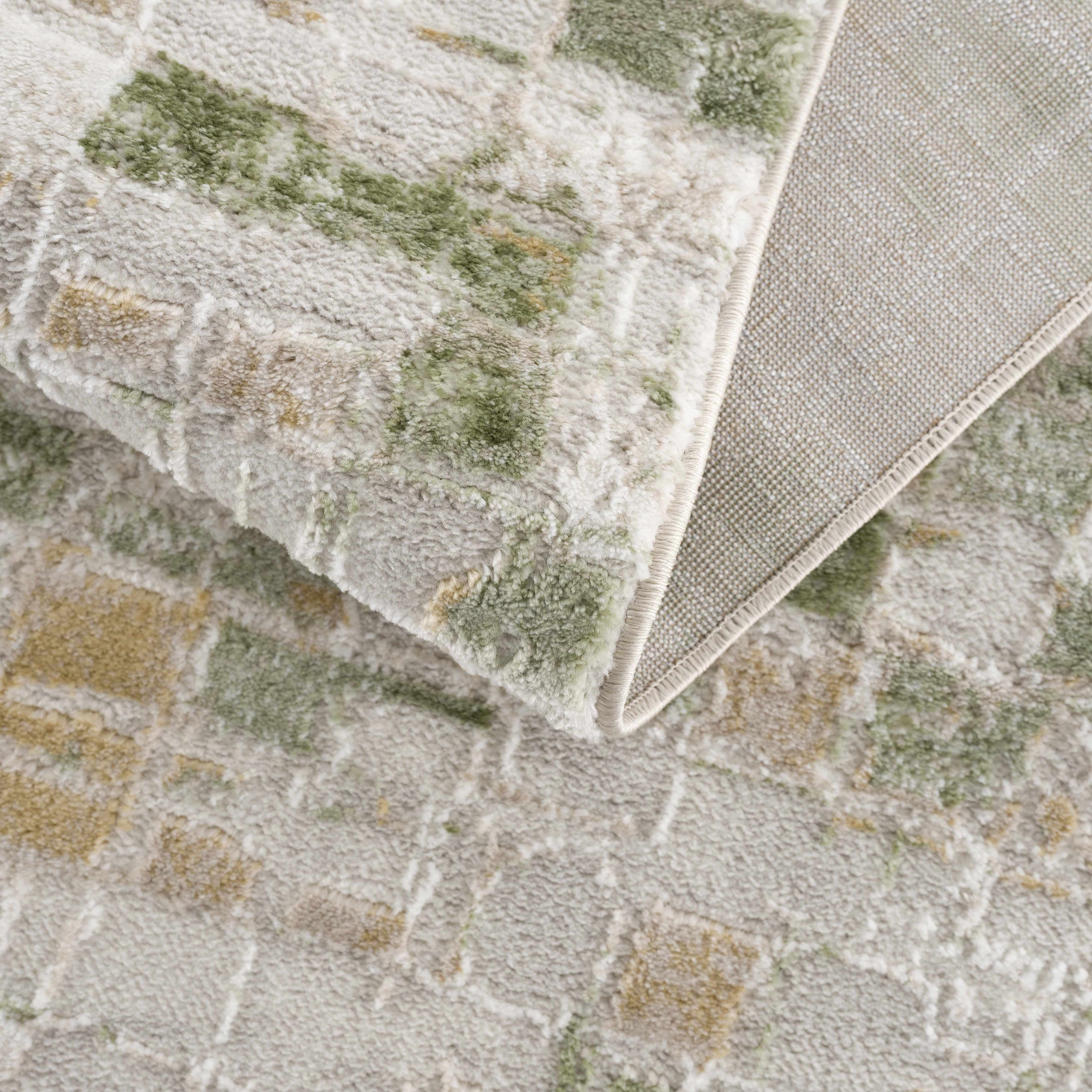 Hauteloom Liverpool Modern Abstract Bedroom Living Room Area Rug - Square Tile Carpet - Contemporary Bohemian Farmhouse - Green, Brown, Cream, Beige, Ivory - 7'10" x 10'
