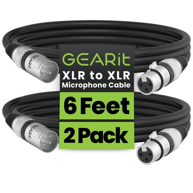 Cable de micrófono GearIt XLR macho a hembra de 1,8 m, paquete de 2 unidades, negro
