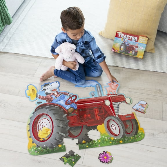 Peaceable Kingdom Shiny Tractor Floor Puzzle, Giant Tractor Puzzle for Kids Ages 3 & up, Fun-Shaped Puzzle Pieces, Great for Classrooms