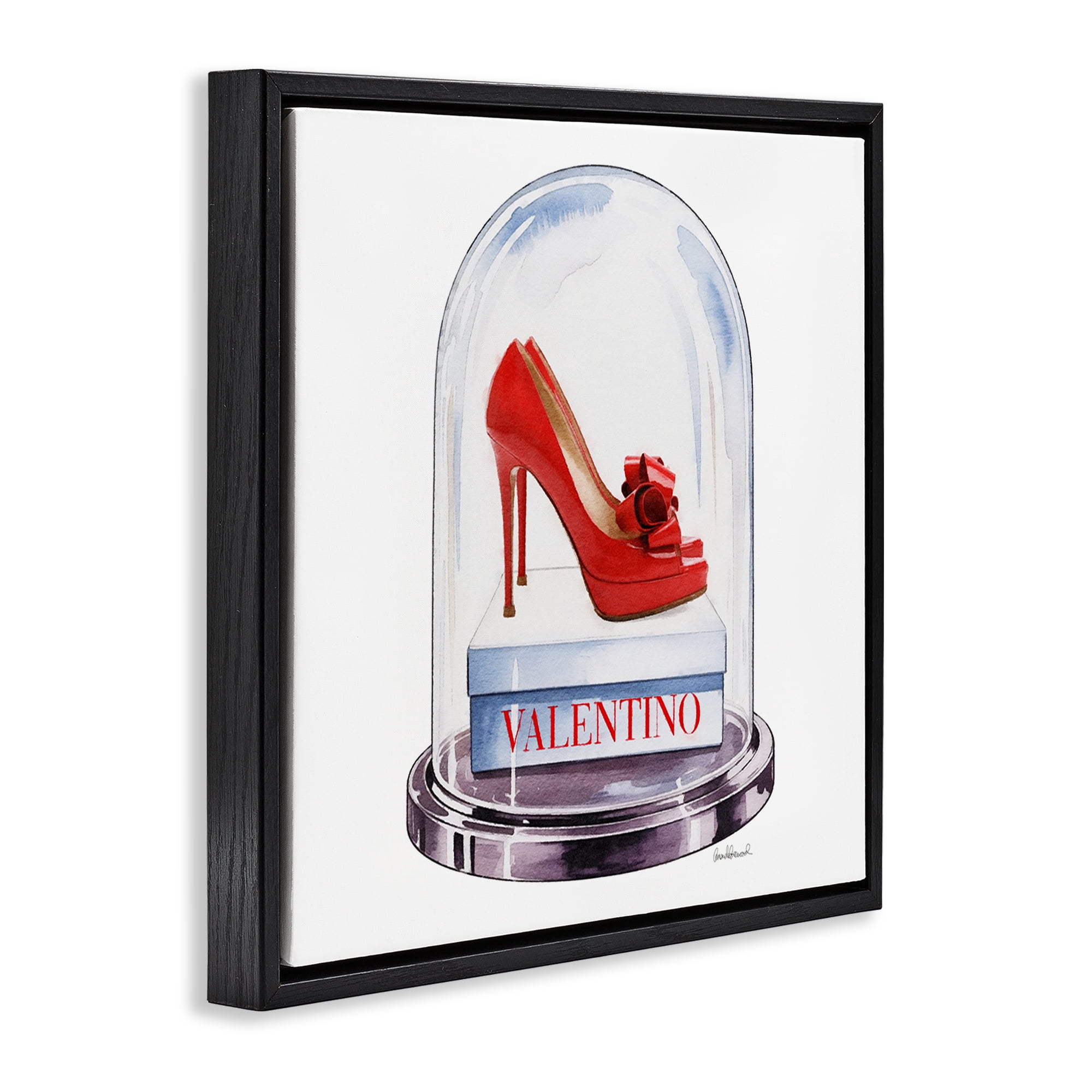 Stupell Industries Red Heels in Bell Jar Black Framed Floater Canvas Wall Art, design by Amanda Greenwood