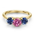 thumbnail image 3 of Gem Stone King 18K Yellow Gold Plated Silver Pink Moissanite and Blue Created Sapphire Engagement Ring for Women | 2.00 Cttw | Round 6MM | Gemstone Birthstone | Size 8, 3 of 6