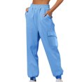 thumbnail image 2 of Cargo Sweatpants Women Casual Baggy Fleece Lined High Waisted Joggers Pants Wide Leg y2k Streetwear Cinch Bottom Yoga Pant with Pockets, 2 of 4