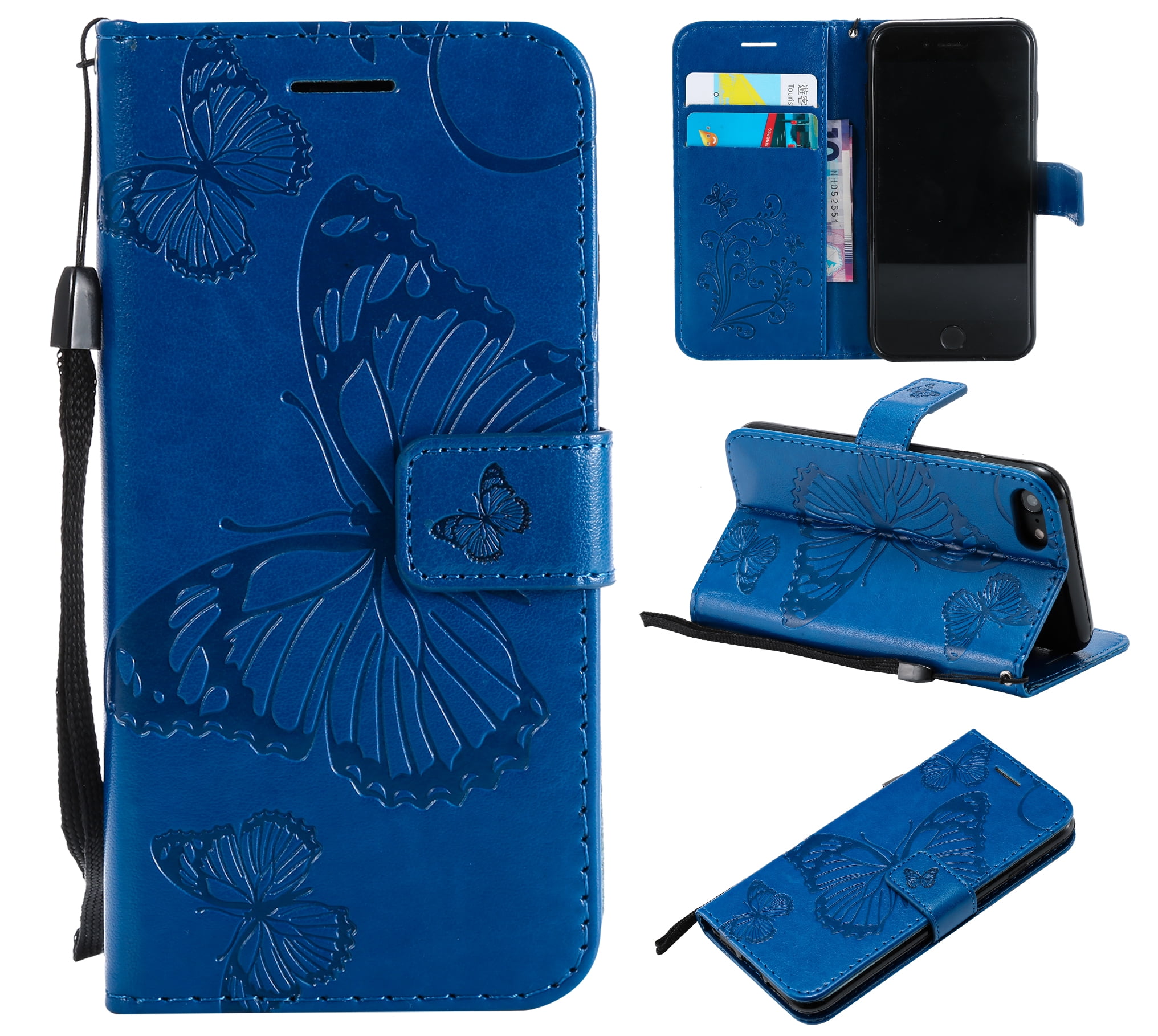 iPhone SE Case 2022/2020, iPhone 7/ 8 Wallet case, Allytech Pretty Retro Embossed Butterfly