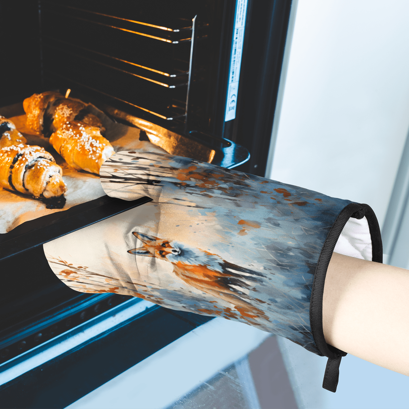 CURLYOOT Watercolor Fox Oven Mitts and Pot Holders Sets of 2, Non-Slip Washable Hot Pads and Oven Gloves for Kitchen Cooking Baking