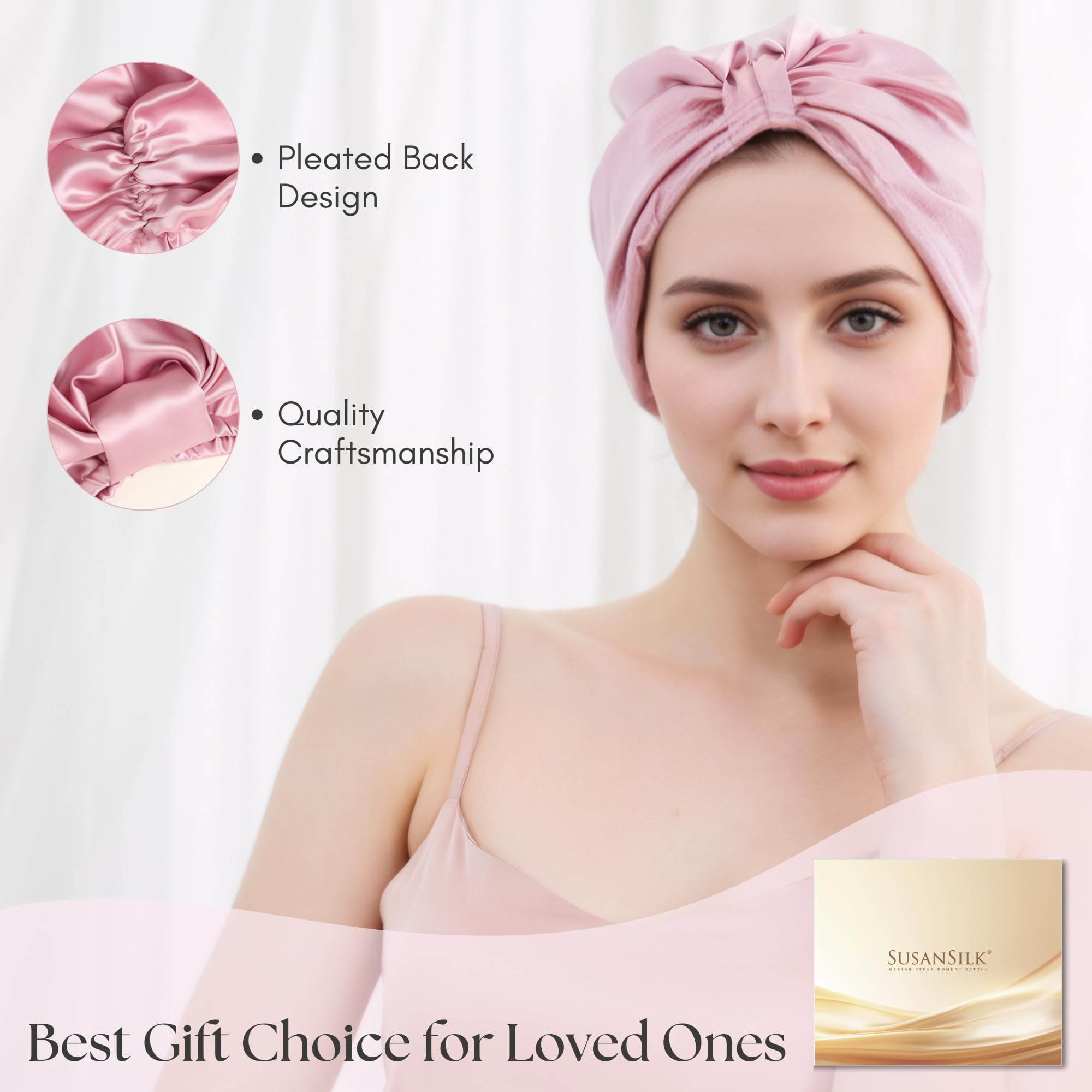 SusanSilk Premium Mulberry Silk Bonnet, Sleep Cap, Shower Cap with Adjustable, Breathable Design