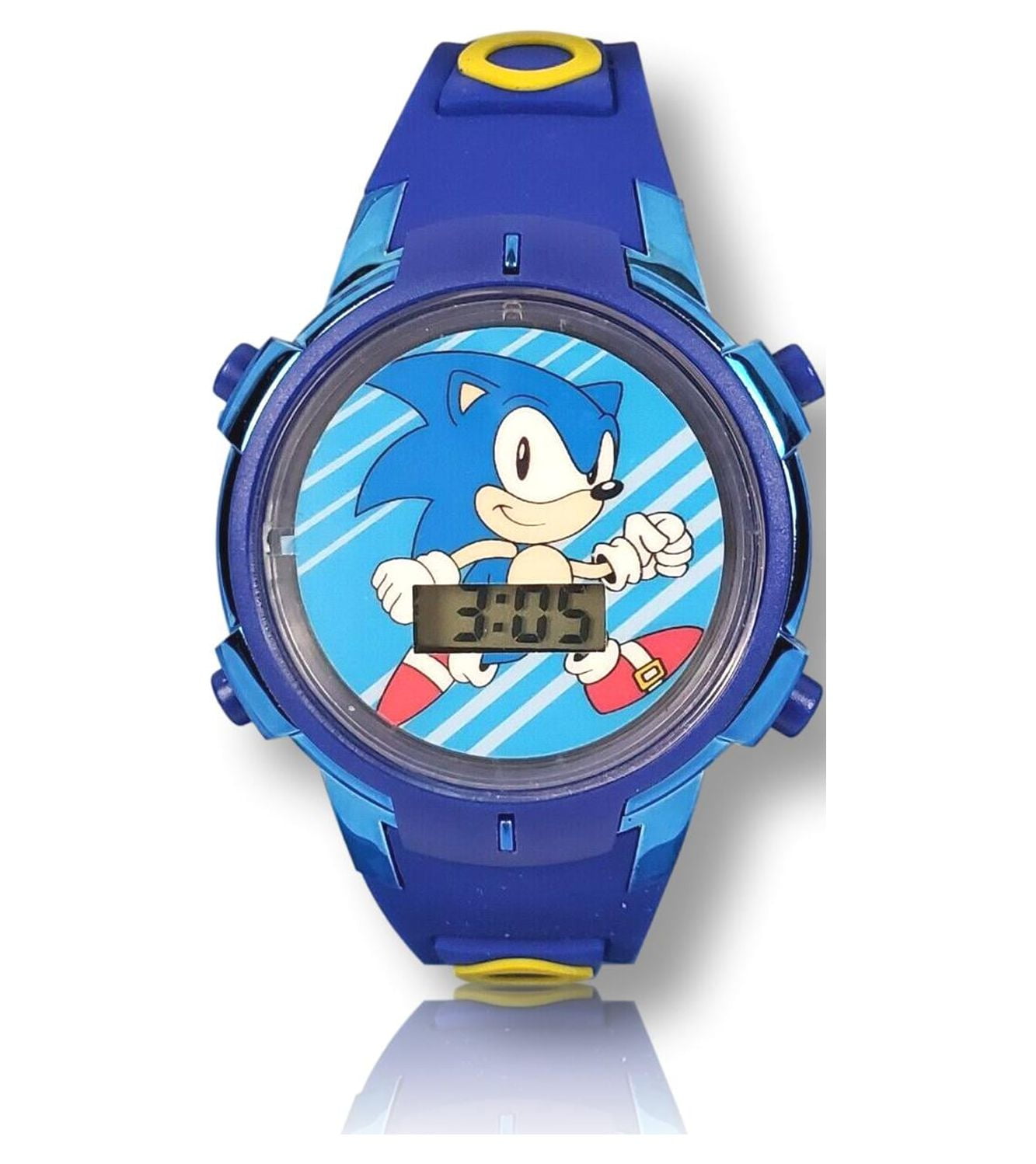Sonic The Hedgehog LCD Unisex Children Watch with Metallic Rotating Light-Up Dial Silicone Strap (SNC4115WM)
