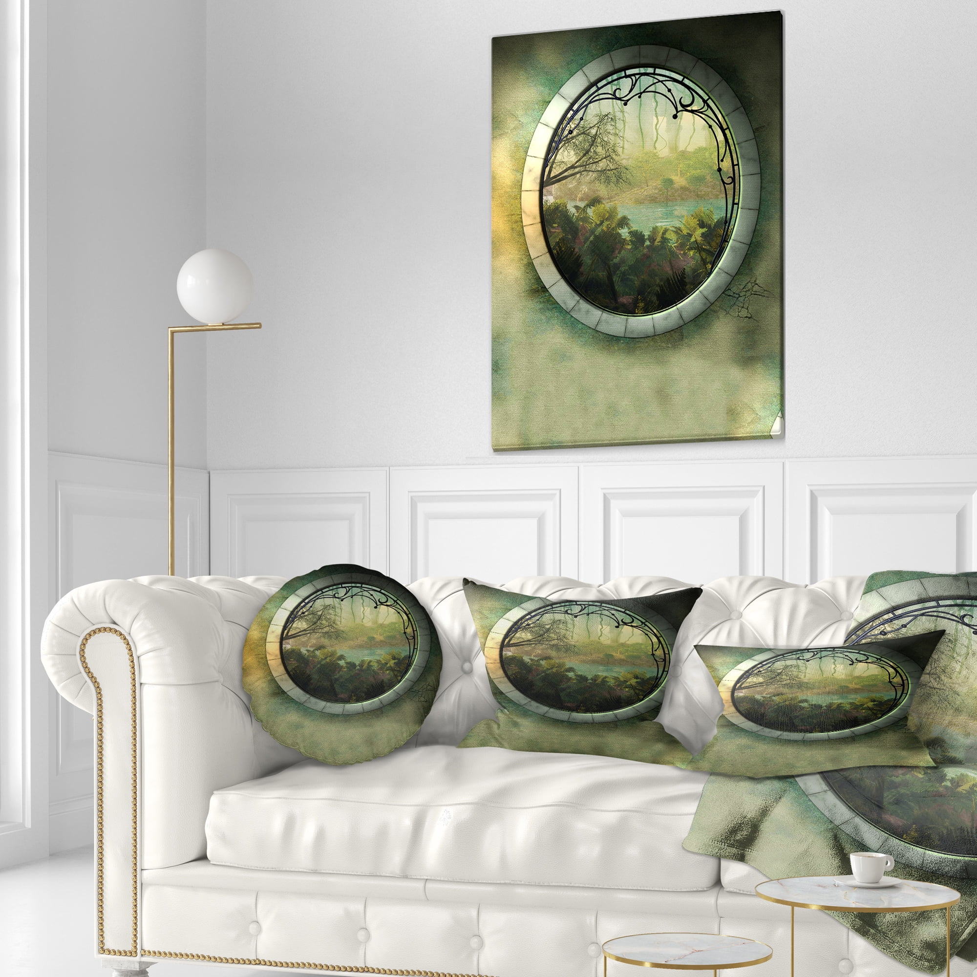 Designart Green Fantasy Landscape with Frame - Photography Throw Pillow - 12x20