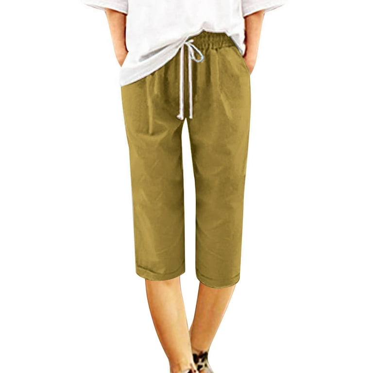 Solid & Casual Elastic Capri Pants, Casual Every Day Pants, Women's Clothing