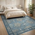 thumbnail image 3 of ODIKA 8'x10' Ultra-Soft Area Rug, Boho Nautical Border Motif Scattered Symmetrical Animals Turtle Ocean Playful None Washable, Bare feet friendly, Silk-Touch for Bedroom, Under Sectional, 3 of 7