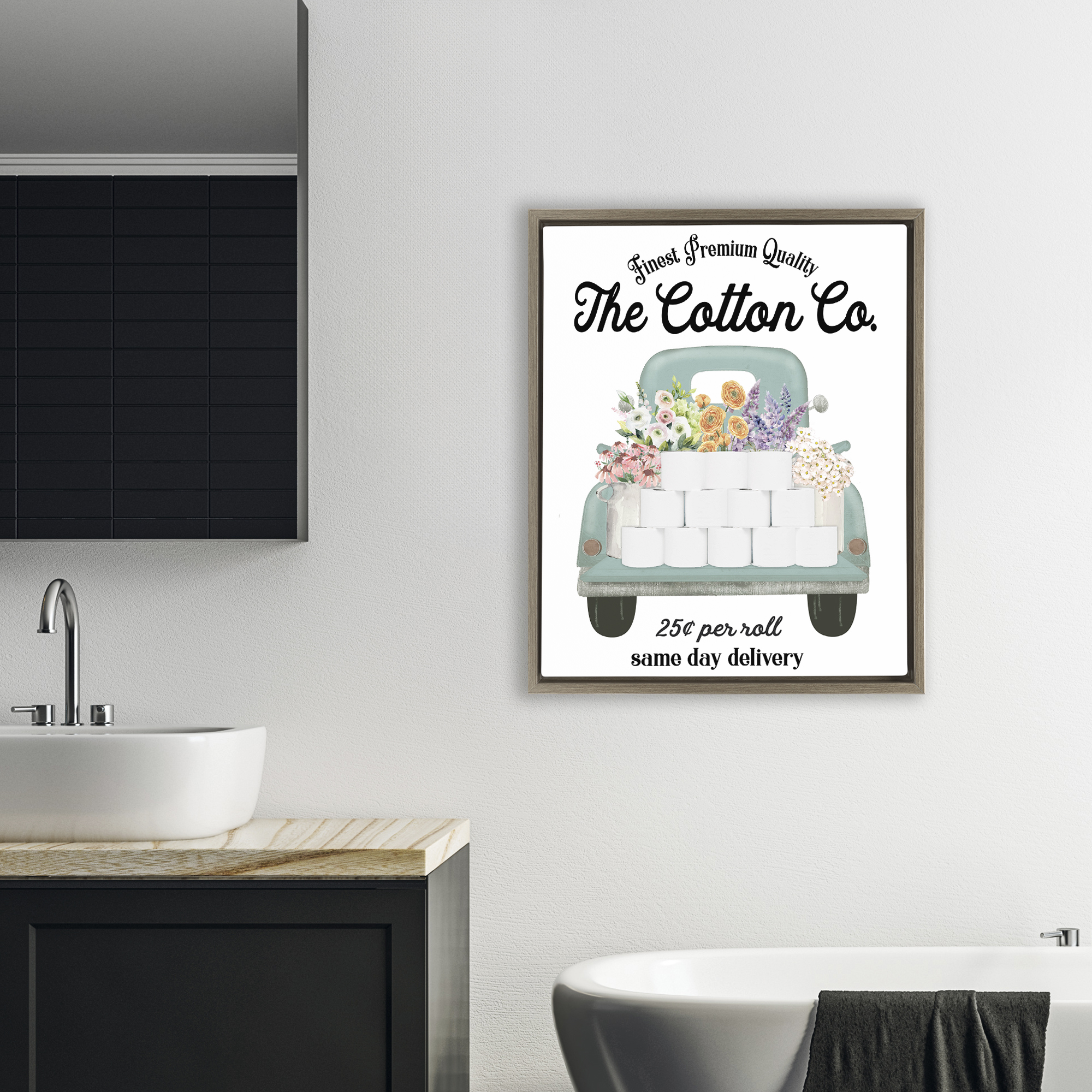 Toilet Paper Delivery Truck Brown Framed Floater Canvas Wall Art, design by Lettered and Lined