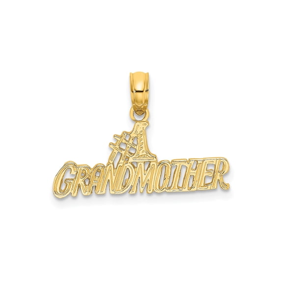 14k Yellow Gold #1 Grandmother Script Pendant Charm, Polished Jewelry for Women