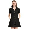 thumbnail image 1 of INSPIRE CHIC Robe en Denim Évasée pour Femme, Couleur Unie, Col Rabattu, Noir, TG, 1 of 6