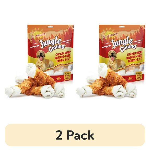 (2 pack) Jungle Calling Rawhide Free Chicken Wrapped Chew Dog Bones for Medium Large Dogs Training Treats