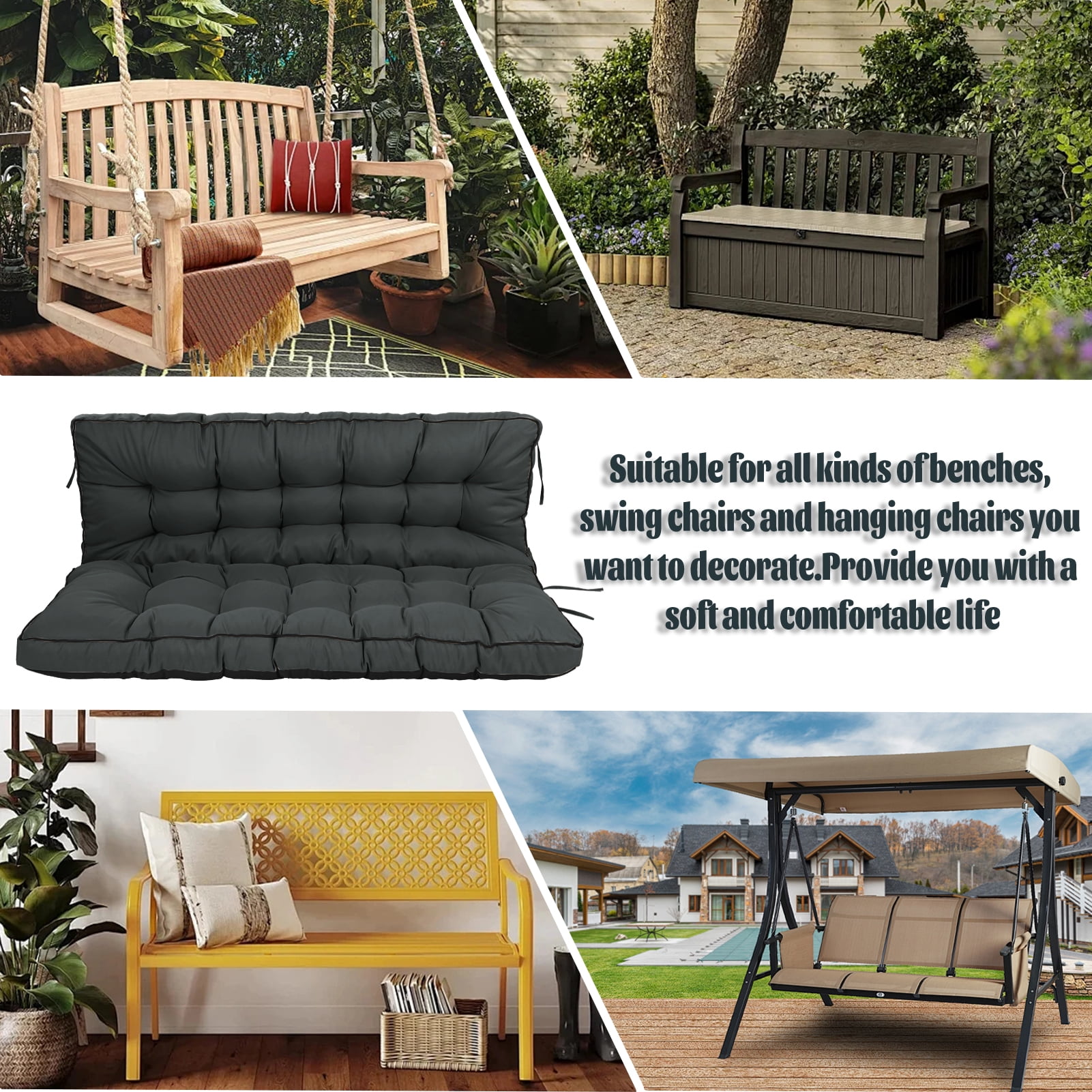 Replacement Cushions for Outdoor Swing, Swing Replacement Cushions Thicken 4" with Backrest, Waterproof Bench Cushions for Patio Furniture Porch Swing Cushions (Dark Gray)