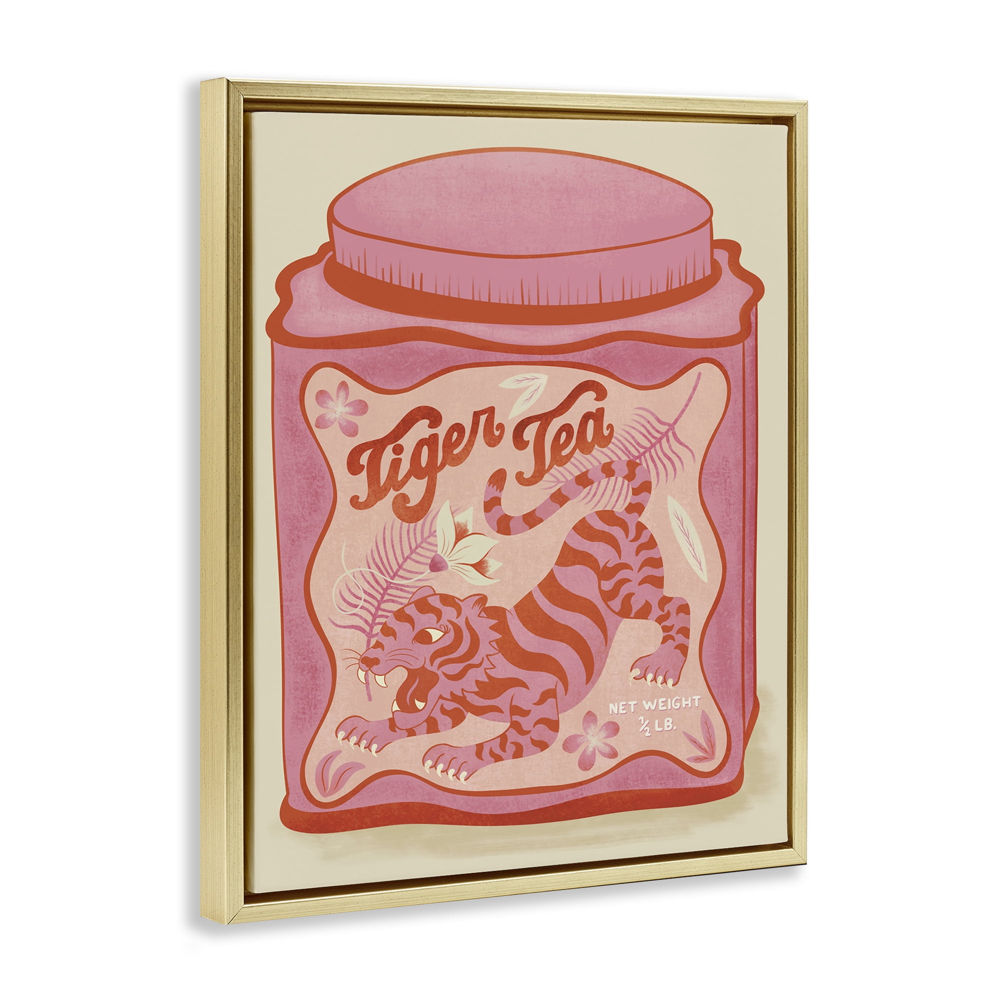 Stupell Industries Tiger Tea Traditional Style Food & Beverage Painting Gold Floater Framed Canvas Art Print Wall Art, 17 x 21