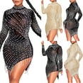 thumbnail image 1 of pstuiky Robes d'Été pour Femmes, Robe en Jean à Manches Longues avec Franges et Col Rond pour Boîte de Nuit de Nuit, 1 of 9