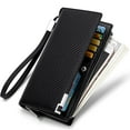 thumbnail image 7 of Huztencor Long Wallet for Men Leather Credit Card Holder RFID Blocking Bifold Mens Checkbook Cover Passport Travel Wallet with Zipper and Wrist Strap Carbon Fiber Black, 7 of 7