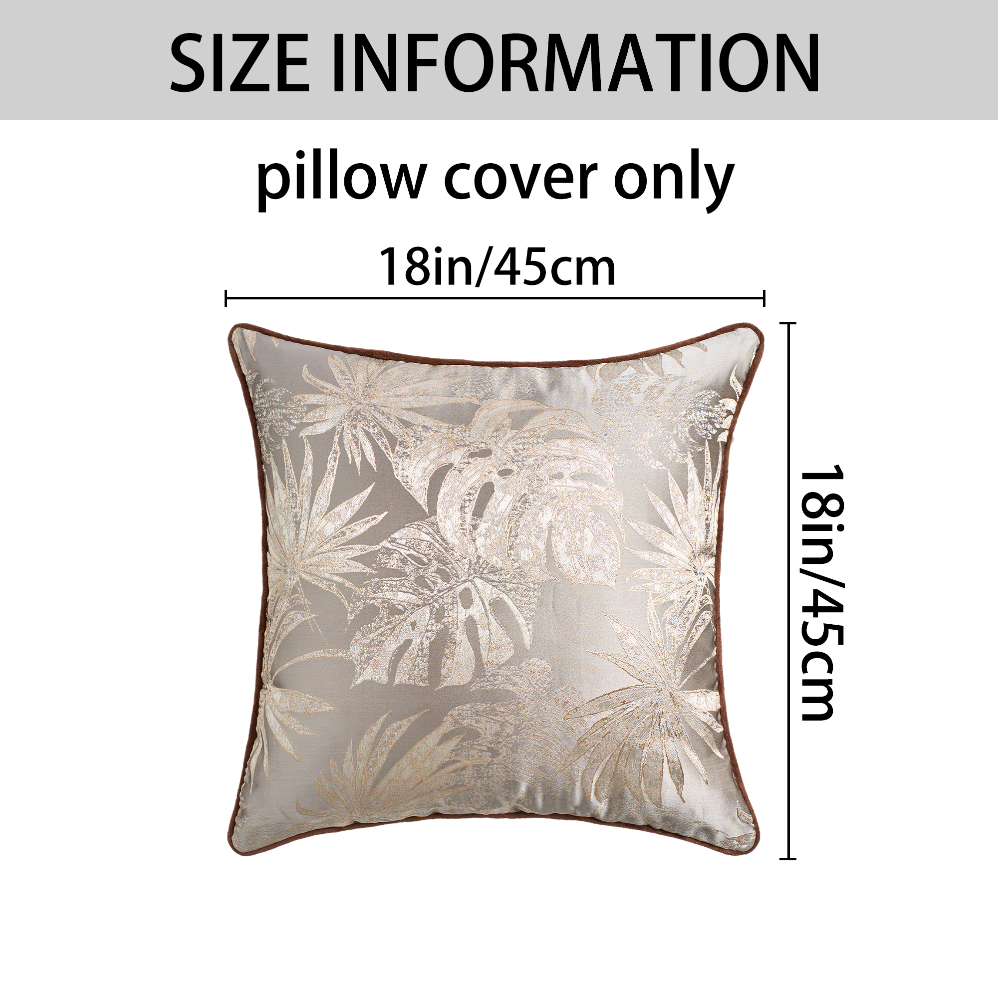 Unique Bargains 2pcs Velvet Tropical Leaf Jacquard Pillow Cover 18" x 18" Brown