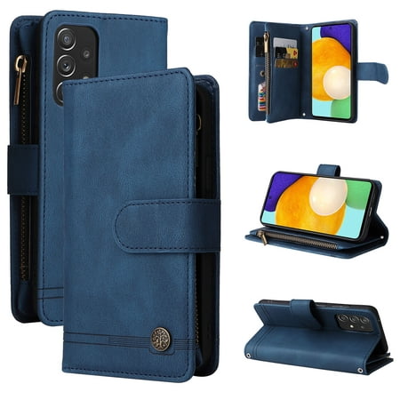 Case for Samsung Galaxy A52S 5G Cover Zipper Pocket Wallet Case Magnetic Protective - Blue