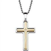 Polished Cross with CZ Accent Two-Tone Stainless Steel Pendant, 20"