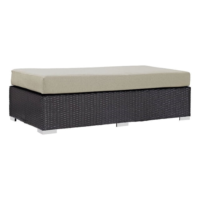 Modway Convene Rectangle Fabric Rattan Patio Ottoman in Espresso/Beige