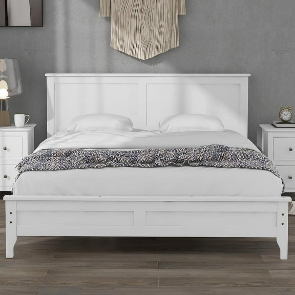 Bellemave Queen Size Modern Wood Platform Bed, White