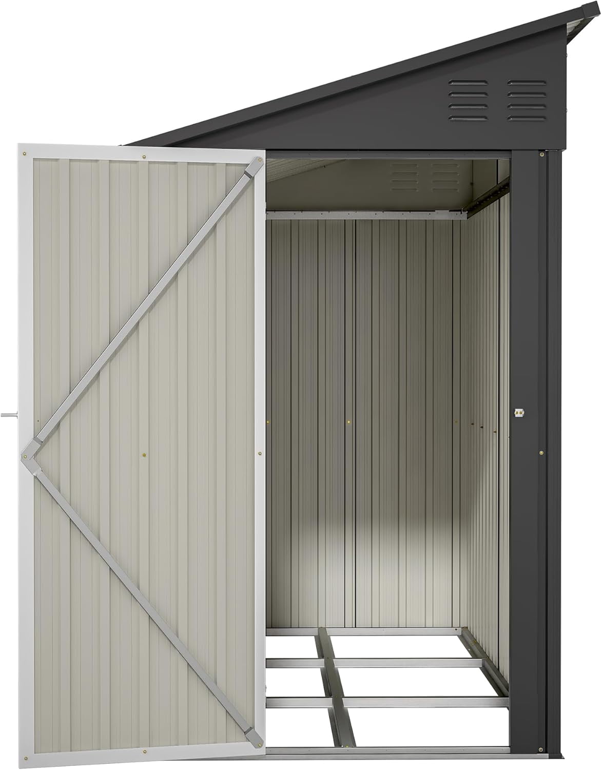 4×8 Ft Lean to Shed with Floor, Metal Outdoor Storage Shed, 4×8 Ft Lean to Shed with Floor, Metal Outdoor Storage Shed
