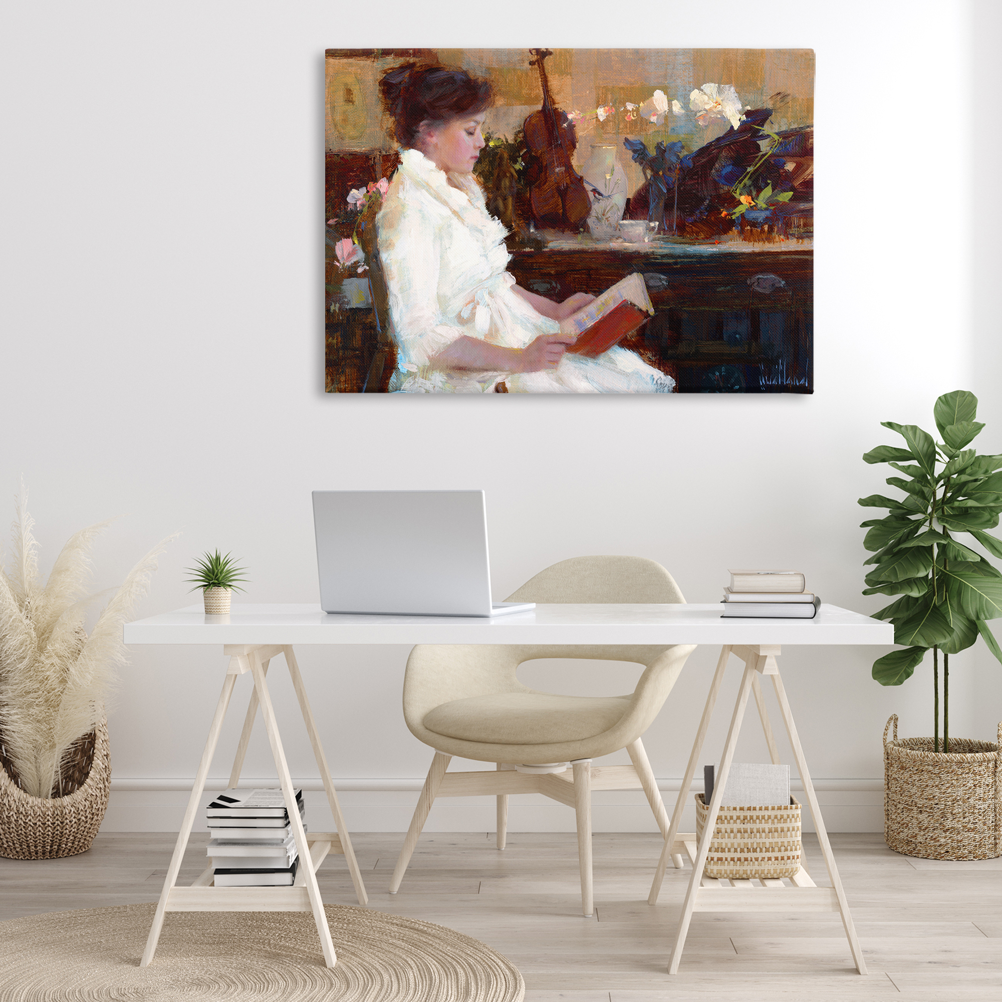 Stupell Industries Classic Girl Reading Novelty Painting Gallery Wrapped Canvas Art Print Wall Art, 45 x 30