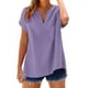 thumbnail image 1 of Ploknplq Linen Shirts for Women,Linen Button Down Shirt Women,Womens Linen Tops,Fashion Casual V Neck Short Sleeve Top T Shirt,Elbow Length Tee Shirts for Women,Gauze Shirts for Women Purple S, 1 of 5