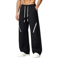 thumbnail image 4 of Lenpel Men's Hiking Pants Trendy Drawstring Low Rise Pants with Zipper Pockets Wide Leg Workout Trousers Fall Clothes(Black,Medium), 4 of 7