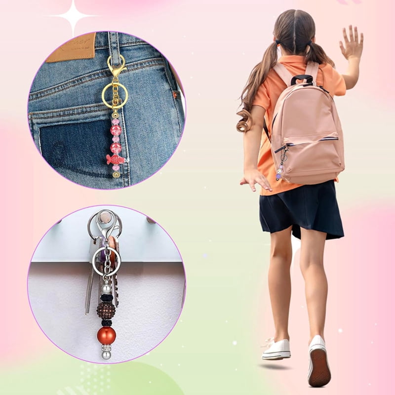 63Pcs Beadable Keychain Bars Resealable Set Keychain Making Supplies Kit for DIY Pendant Craft Jewelry