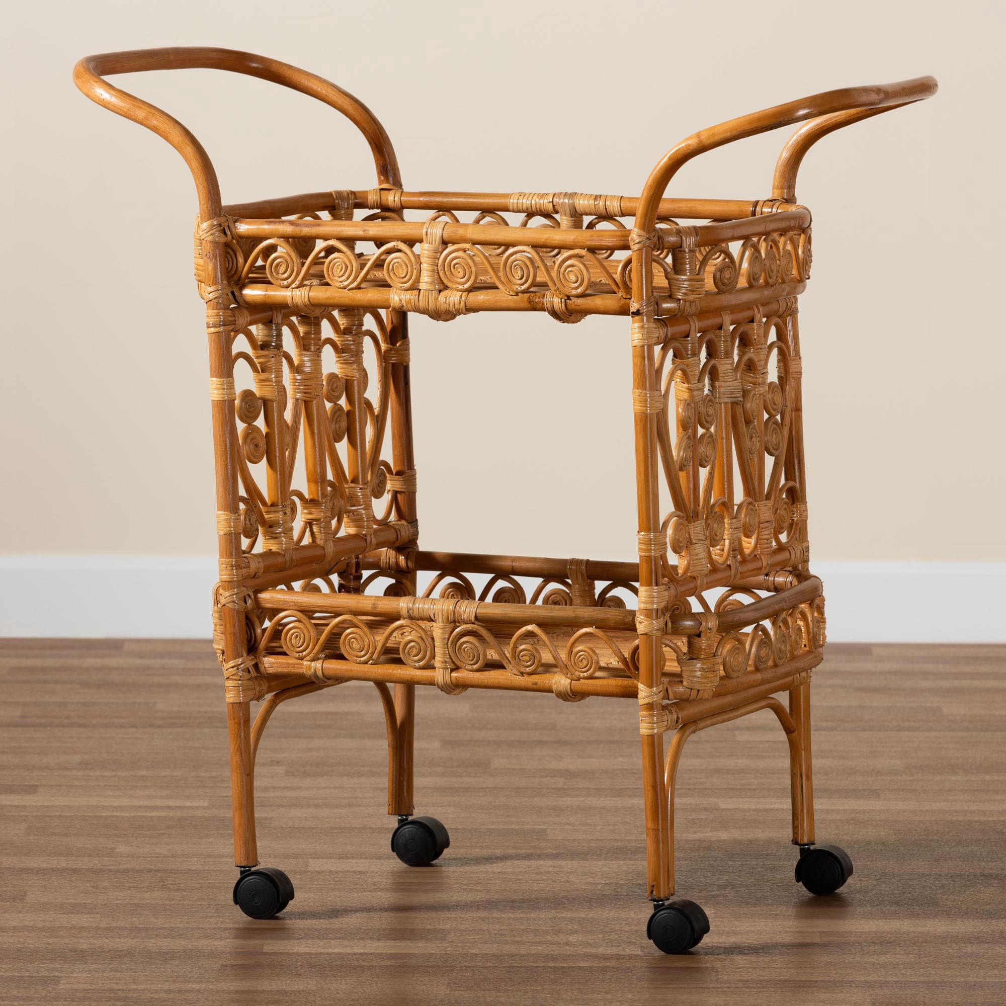 Bali & Pari Diwata Rattan BOHO Kitchen Cart, Natural Brown
