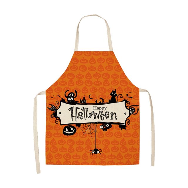 C Fun Halloween Apron Costume Kitchen Apron Work Clothes Protective Cover Smock With Pocket Linen Fabric Thick Durable Easy Wash Quick Dry Breathable Mood For Cooking Baking Party Size 26.