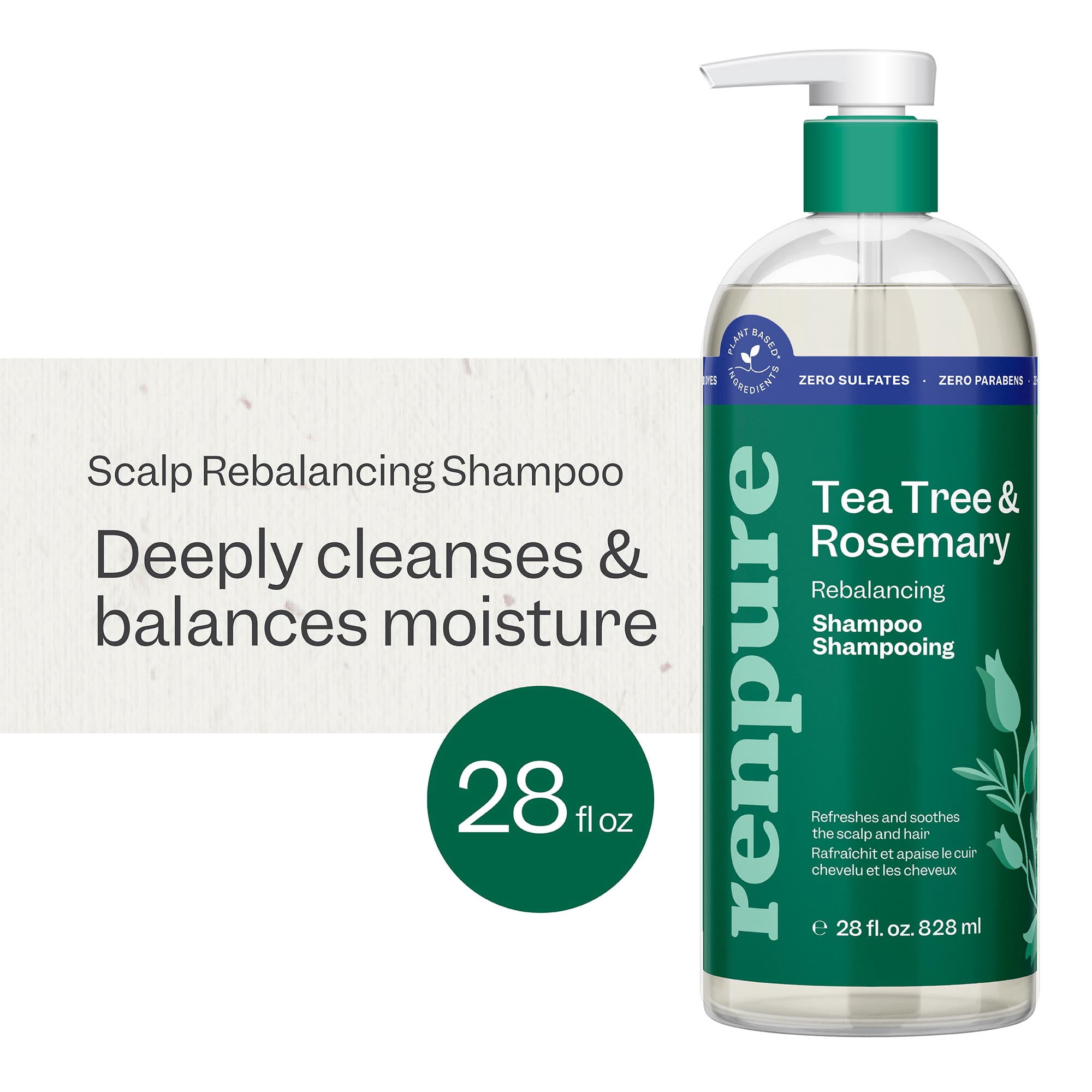 Renpure Tea Tree & Rosemary Rebalancing Shampoo, for All Hair Types, 28 fl oz