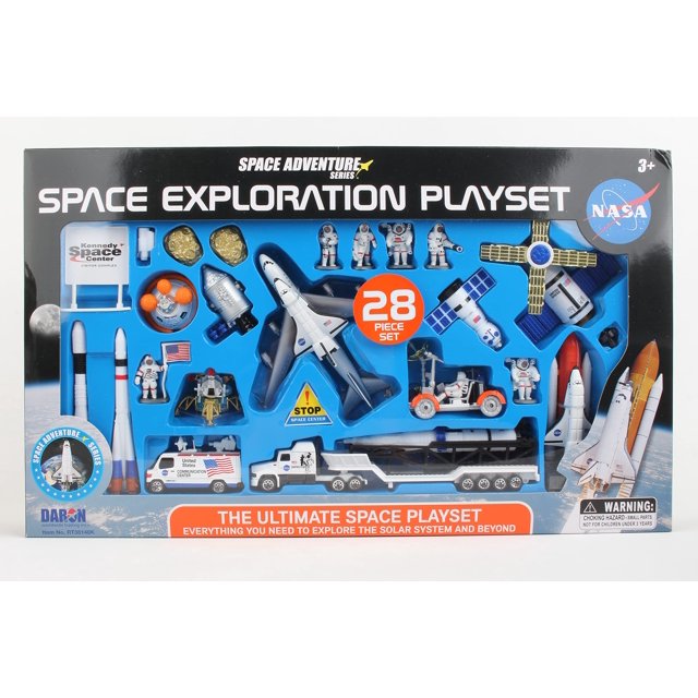 Space Shuttle 28 Piece Playset with Kennedy Space Center Sign - Authentic NASA Details, Die-Cast Shuttles, Stickers for Customization, Recommended for Ages 3+