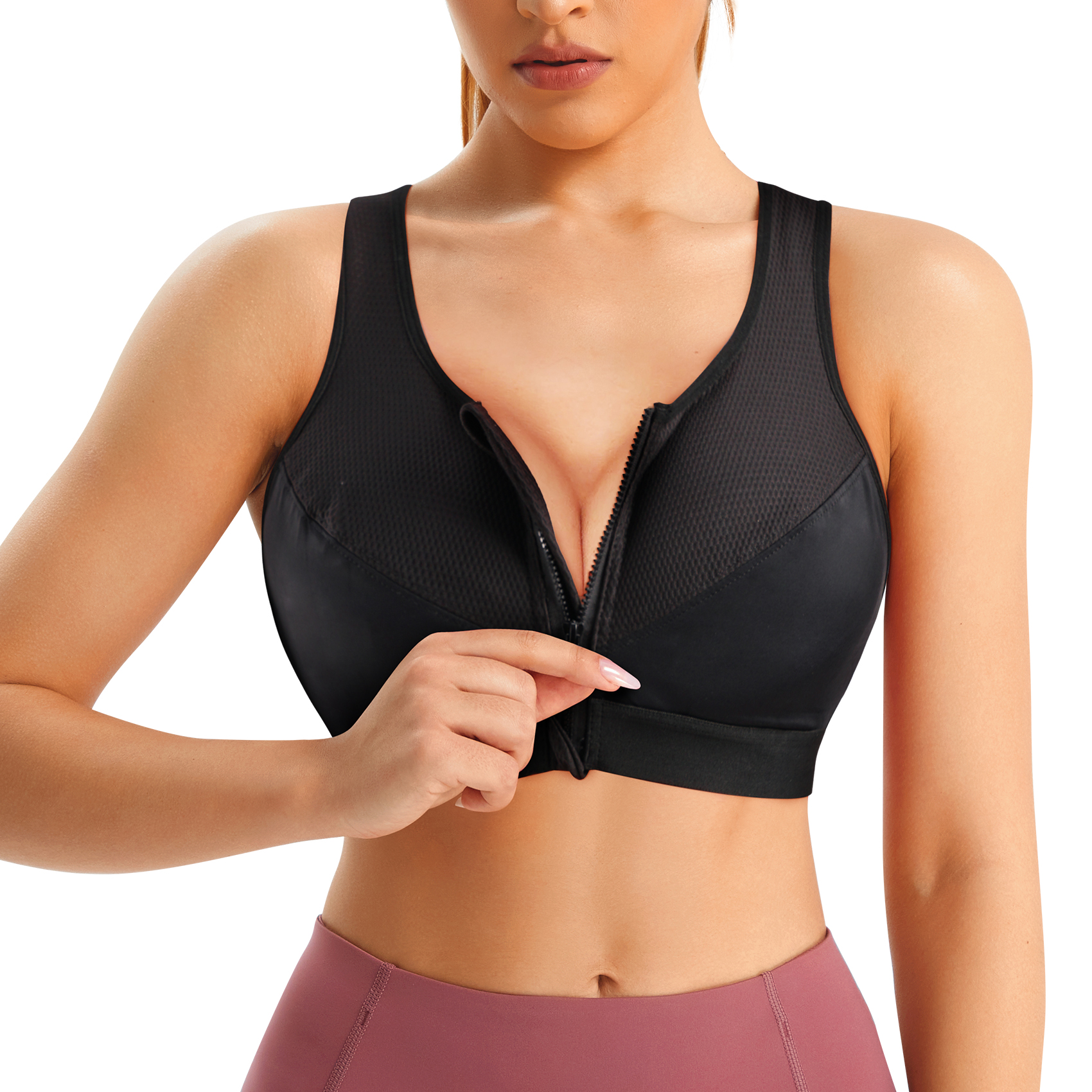 Irisnaya Women's Front Closure Sport Bras Full Coverage Bra Wirefree with Zipper No Padding
