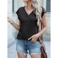 thumbnail image 5 of Women Tops Cap Sleeve Textured Dressy Casual V Neck Shirts Summer Business Work Blouses Outfits Black S, 5 of 8