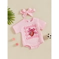 thumbnail image 3 of Bagilaanoe Newborn Baby Girl Summer Rompers Letter Print Sleeveless Bodysuits + Headband 3M 6M 12M 18M Infant One Piece Jumpsuit, 3 of 7