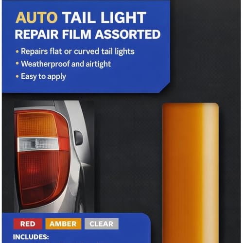 Auto High-Strength Lens Repair Film, 3.5 in x 7.75 in, Assorted Sheets: Red / Amber / Clear, Weatherproof & Airtight Seal, Flexible Film Repairs Flat or Curved Lenses on Truck & Car Lights (03345)
