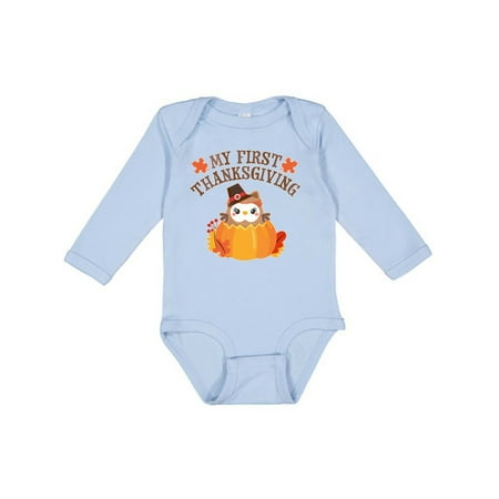 

Inktastic My 1st Thanksgiving Cute Owl in Pumpkin Gift Baby Boy or Baby Girl Long Sleeve Bodysuit