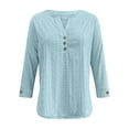 thumbnail image 5 of QATAINLAV Womens 3/4 Length Sleeve Tops Loose Plus Size Casual Comfy Eyelet Blouses Solid Color Dressy Henley V Neck Shirts Light Blue XXXXL, 5 of 10
