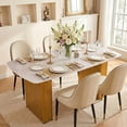 thumbnail image 3 of Modern Rectangular Tempered Glass Dining Table, Marble-Patterned Design with Black Dual-Pedestal Metal Base, Ideal for Dining Room & Home Office, 3 of 11