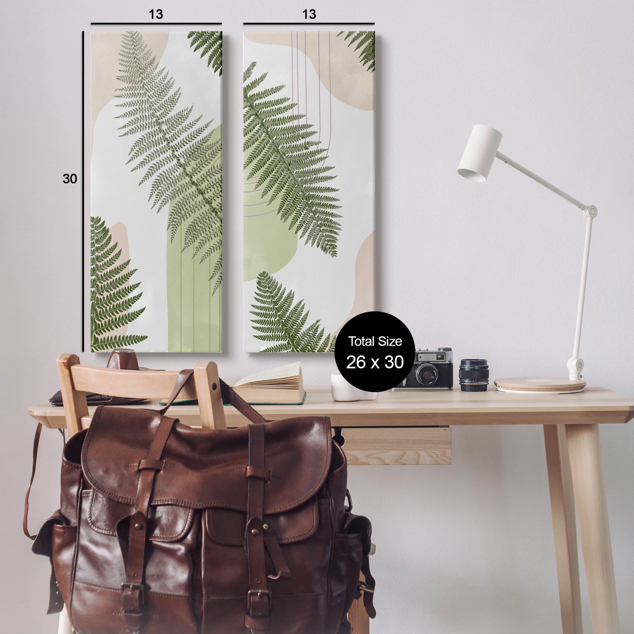 Fern Leaves Pastel Geometric Botanical & Floral Graphic Art Gallery Wrapped Canvas Print Wall Art, Set of 2