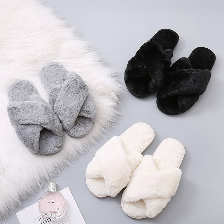Faux fur open toe slippers 2025